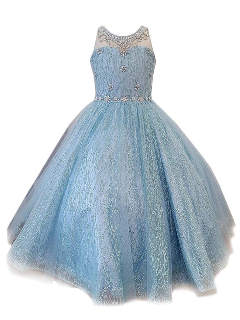 Petite Adele Big Girls Blue Jewel Illusion Neckline Pageant Dress 8-16 - SophiasStyle.com